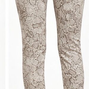 White House Black Market Cream and Taupe Snake Print Detail Top